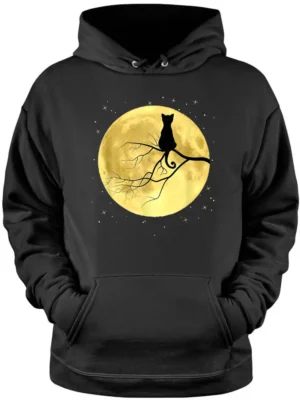 Cat On Moon Mystical Halloween Hoodie
