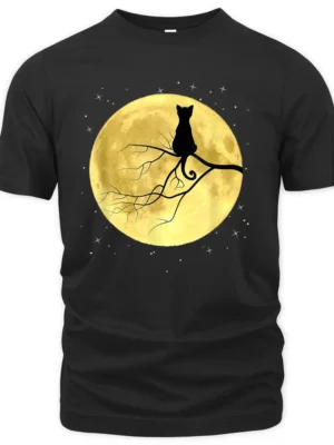 Cat On Moon Mystical Halloween T-Shirt