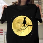Cat On Moon Mystical Halloween T-Shirt