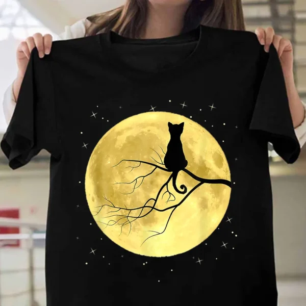 Cat On Moon Mystical Halloween T-Shirt