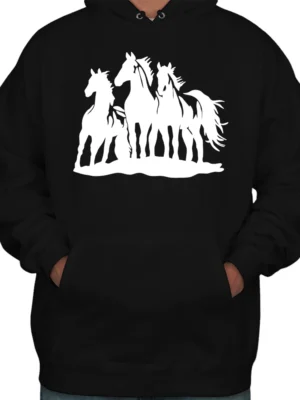 Horse White Running Hoodie – Black 05