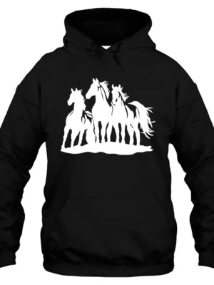 Horse White Running Hoodie - Black