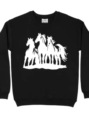 Horse White Running Sweatshirt - Black