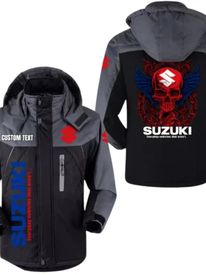 Suzuki Windbreaker Velvet-Lined Warm Durable Jackets Detachable Hood, Windproof Waterproof, Custom Name TN150225Y11WJVCT1SUZ