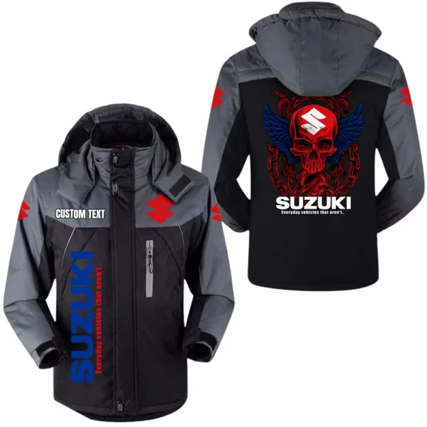 Suzuki Windbreaker Velvet-Lined Warm Durable Jackets Detachable Hood, Windproof Waterproof, Custom Name TN150225Y11WJVCT1SUZ