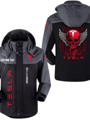 Tesla Motors Windbreaker Velvet-Lined Warm Durable Jackets Detachable Hood, Windproof Waterproof, Custom Name TN150225Y11WJVCT1TES