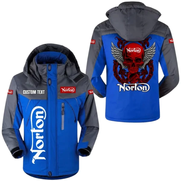 Norton Motorcycle Windproof Waterproof Jacket Detachable Hood Velvet-Lined Warm Durable, Custom Name TN150225Y11WJVCT1NOM