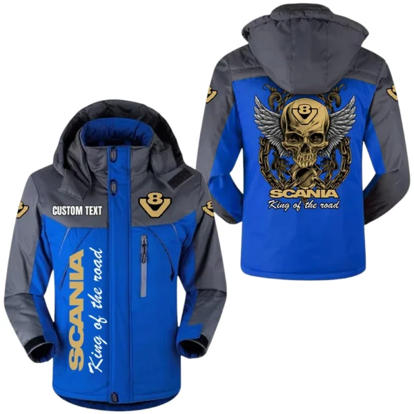 Scania V8 Windproof Waterproof Jacket Detachable Hood Velvet-Lined Warm Durable, Custom Name TN150225Y11WJVCT1SV8