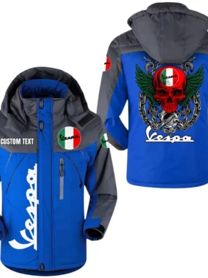 Vespa Exclusive Logo Windproof Waterproof Jacket Detachable Hood Velvet-Lined Warm Durable, Custom Name TN150225Y11WJVCT1VES