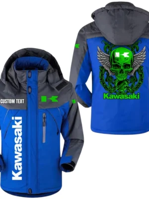 Kawasaki Jacket Exclusive Logo Windproof Waterproof Jacket Detachable Hood Velvet-Lined Warm Durable, Custom Name TN170225Y11WJVCT1KAW