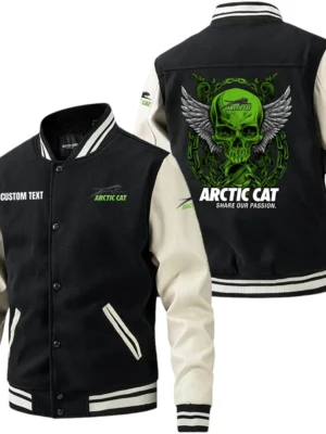 Arctic Cat Jacket Men’s Baseball Jacket With PU Leather Sleeve, Custom Name HG180225Y15BJPUCT2ARC