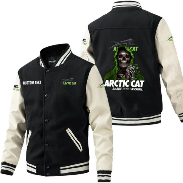 Arctic Cat Jacket Men’s Baseball Jacket With PU Leather Sleeve, Custom Name HG180225Y15BJPUCT3ARC