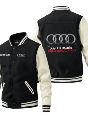 Audi Quattro Jacket Men’s Baseball Jacket With PU Leather Sleeve, Custom Name HG190225Y15BJPUCT1AUQ