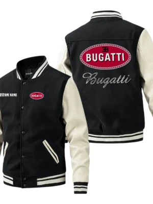 Bugatti Jacket Men’s Baseball Jacket With PU Leather Sleeve, Custom Name HG190225Y15BJPUCT1BUG