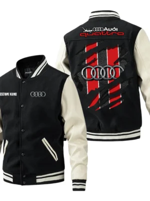 Audi Quattro Jacket Men’s Baseball Jacket With PU Leather Sleeve, Custom Name HG190225Y15BJPUCT3AUQ