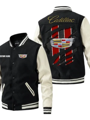 Cadillac Jacket Men’s Baseball Jacket With PU Leather Sleeve, Custom Name HG190225Y15BJPUCT3CAD