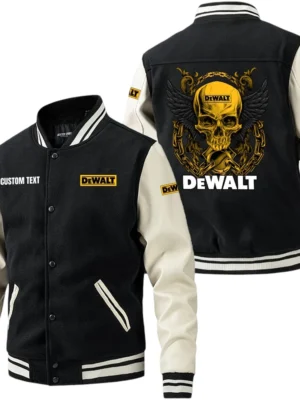 DeWalt Jacket Men’s Baseball Jacket With PU Leather Sleeve, Custom Name HG200225Y15BJPUCT2DEW