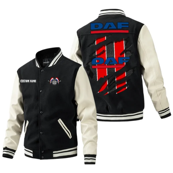 Daf Jacket Men’s Baseball Jacket With PU Leather Sleeve, Custom Name HG200225Y15BJPUCT3DAF