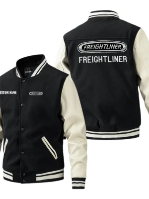 Freightliner Group Jacket Men’s Baseball Jacket With PU Leather Sleeve, Custom Name HG210225Y15BJPUCT1FRE