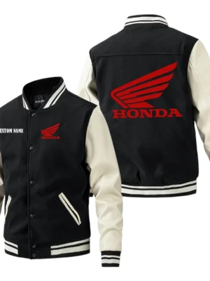 Honda Motor Jacket Men’s Baseball Jacket With PU Leather Sleeve, Custom Name HG220225Y15BJPUCT1HOM