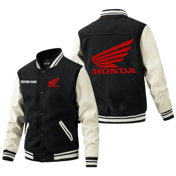 Honda Motor Jacket Men’s Baseball Jacket With PU Leather Sleeve, Custom Name HG220225Y15BJPUCT1HOM