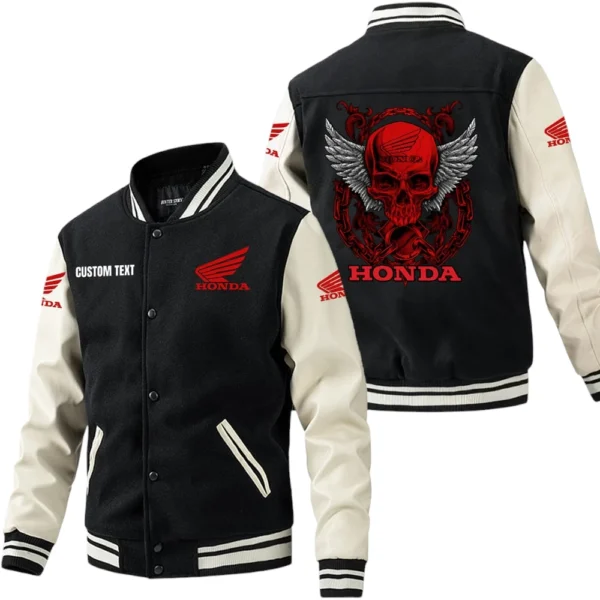 Honda Motor Jacket Men’s Baseball Jacket With PU Leather Sleeve, Custom Name HG220225Y15BJPUCT2HOM