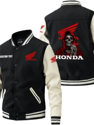 Honda Motor Jacket Men’s Baseball Jacket With PU Leather Sleeve, Custom Name HG220225Y15BJPUCT3HOM