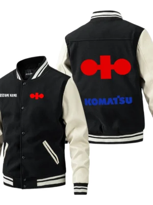 Komatsu Jacket Men’s Baseball Jacket With PU Leather Sleeve, Custom Name HG240225Y15BJPUCT1KOM