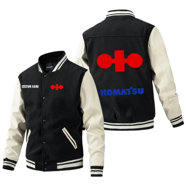 Komatsu Jacket Men’s Baseball Jacket With PU Leather Sleeve, Custom Name HG240225Y15BJPUCT1KOM