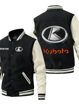 Kubota Jacket Men’s Baseball Jacket With PU Leather Sleeve, Custom Name HG240225Y15BJPUCT1KUB
