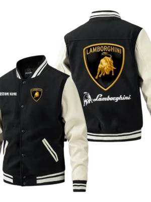Lamborghini Jacket Men’s Baseball Jacket With PU Leather Sleeve, Custom Name HG240225Y15BJPUCT1LAM