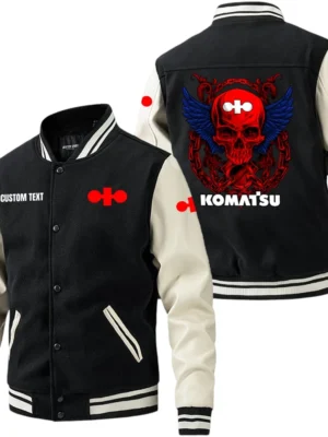 Komatsu Jacket Men’s Baseball Jacket With PU Leather Sleeve, Custom Name HG240225Y15BJPUCT2KOM