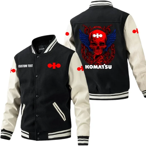Komatsu Jacket Men’s Baseball Jacket With PU Leather Sleeve, Custom Name HG240225Y15BJPUCT2KOM