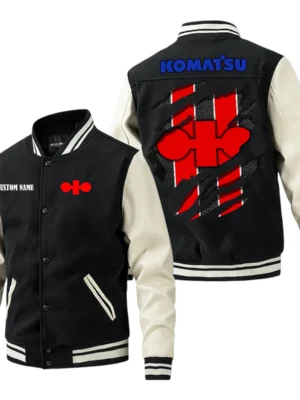 Komatsu Jacket Men’s Baseball Jacket With PU Leather Sleeve, Custom Name HG240225Y15BJPUCT3KOM