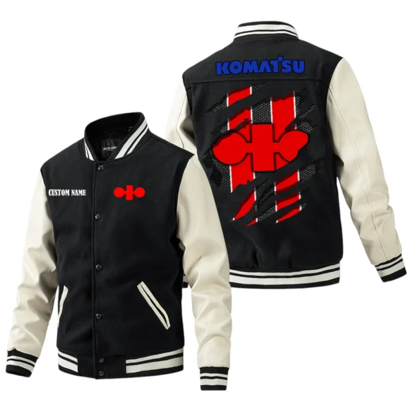 Komatsu Jacket Men’s Baseball Jacket With PU Leather Sleeve, Custom Name HG240225Y15BJPUCT3KOM