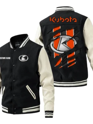 Kubota Jacket Men’s Baseball Jacket With PU Leather Sleeve, Custom Name HG240225Y15BJPUCT3KUB