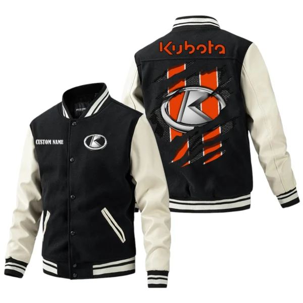 Kubota Jacket Men’s Baseball Jacket With PU Leather Sleeve, Custom Name HG240225Y15BJPUCT3KUB