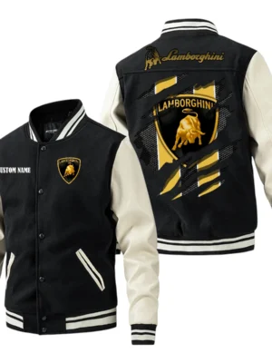 Lamborghini Jacket Men’s Baseball Jacket With PU Leather Sleeve, Custom Name HG240225Y15BJPUCT3LAM