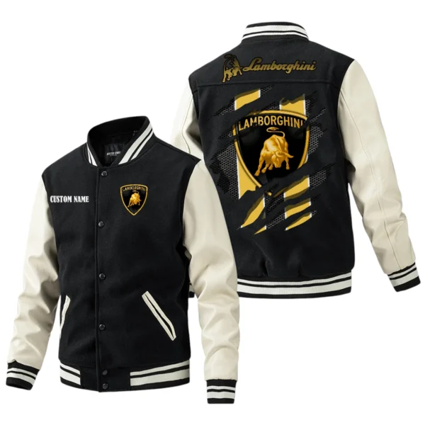 Lamborghini Jacket Men’s Baseball Jacket With PU Leather Sleeve, Custom Name HG240225Y15BJPUCT3LAM