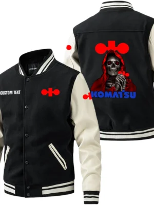 Komatsu Jacket Men’s Baseball Jacket With PU Leather Sleeve, Custom Name HG240225Y15BJPUCT4KOM