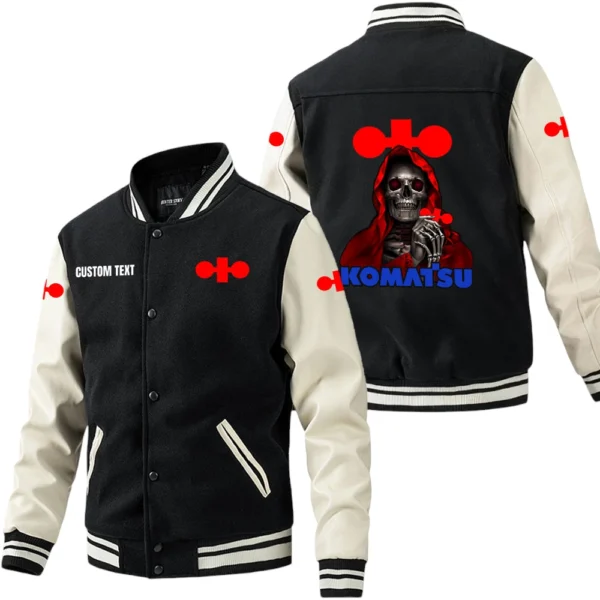 Komatsu Jacket Men’s Baseball Jacket With PU Leather Sleeve, Custom Name HG240225Y15BJPUCT4KOM