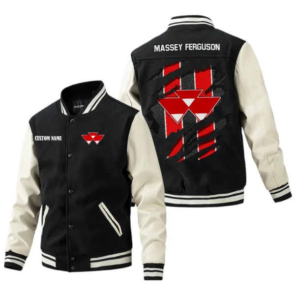 Massey Ferguson Jacket Men’s Baseball Jacket With PU Leather Sleeve, Custom Name HG250225Y15BJPUCT3MAF