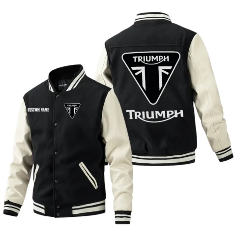 Triumph Motorcycles Jacket Men’s Baseball Jacket With PU Leather Sleeve, Custom Name HG270225Y15BJPUCT1TRI