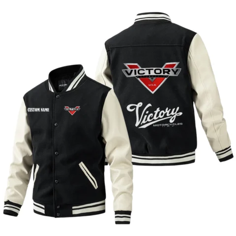 Victory Motorcycles Jacket Men’s Baseball Jacket With PU Leather Sleeve, Custom Name HG270225Y15BJPUCT1VIC