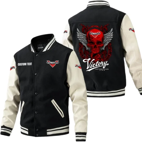 Victory Motorcycles Jacket Men’s Baseball Jacket With PU Leather Sleeve, Custom Name HG270225Y15BJPUCT2VIC