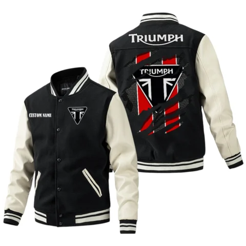 Triumph Motorcycles Jacket Men’s Baseball Jacket With PU Leather Sleeve, Custom Name HG270225Y15BJPUCT3TRI