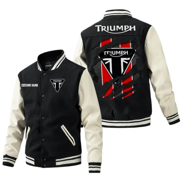 Triumph Motorcycles Jacket Men’s Baseball Jacket With PU Leather Sleeve, Custom Name HG270225Y15BJPUCT3TRI