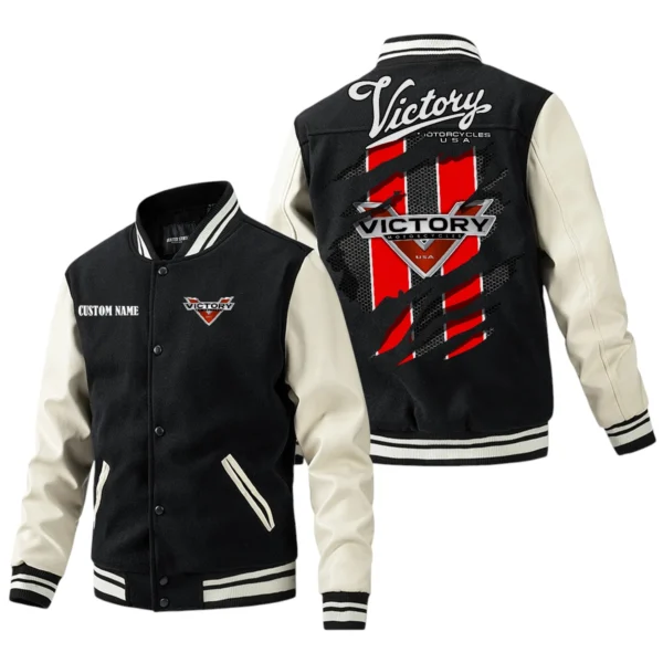 Victory Motorcycles Jacket Men’s Baseball Jacket With PU Leather Sleeve, Custom Name HG270225Y15BJPUCT3VIC