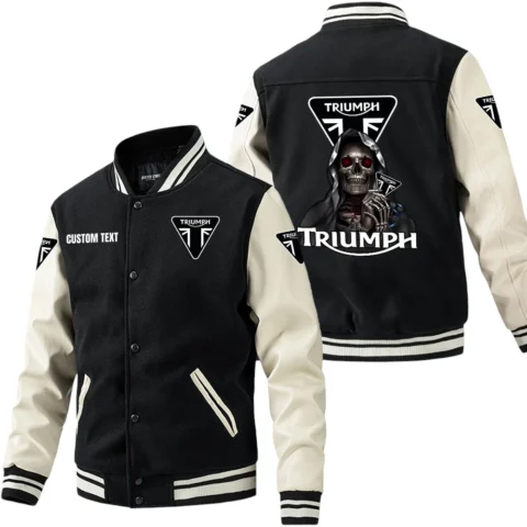 Triumph Motorcycles Jacket Men’s Baseball Jacket With PU Leather Sleeve, Custom Name HG270225Y15BJPUCT4TRI