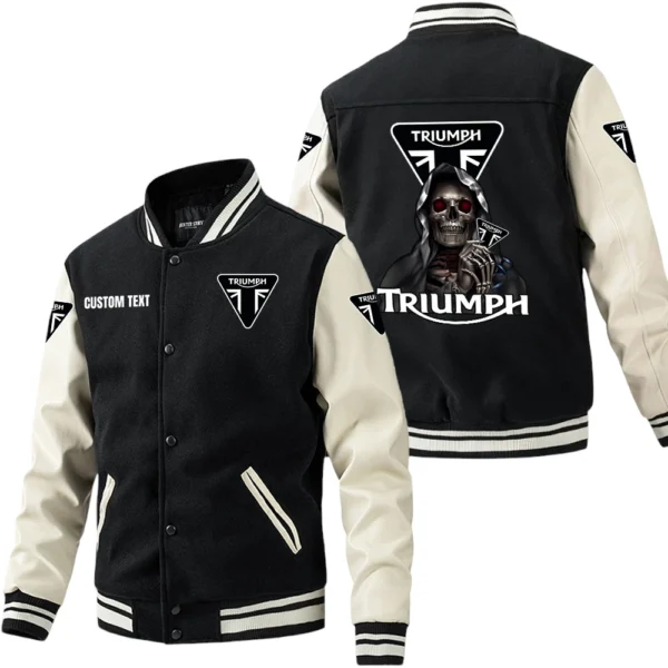 Triumph Motorcycles Jacket Men’s Baseball Jacket With PU Leather Sleeve, Custom Name HG270225Y15BJPUCT4TRI